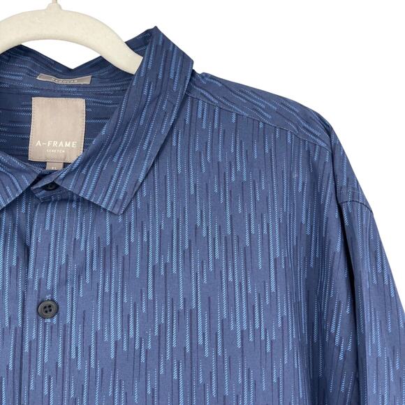 A-frame Shirt Mens XL Blue Geo Print Cotton Stretch Button Front Business Casual - Picture 3 of 7